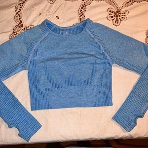 Blue long sleeve cropped workout shirt